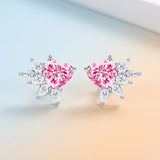 Elegant Heart-Shaped Moissanite Stud Earrings in Sterling Silver Sparkling Pink & Clear Crystals V1341-ZY-9JEBPMYC-MOISSANITE-PREMIUMS925