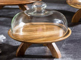 Glass Cake Cover with Round Handle, White Transparent Display Dome for Home Use, Protects and V1369-AZ3-W-18729