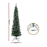 Jingle Jollys Christmas Tree 1.8m Xmas Tree Decorations Snowy 300 Tips XM-TR-SLIM-6F-SNOW