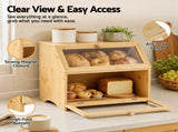 Artiss Bamboo Bread Box 2-Tier Kitchen Countertop Storage 39cm Natural BBX-2T-WIN-WD