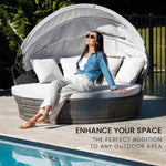 LONDON RATTAN 3PC Outdoor Daybed Patio Rattan Sofa Sun Lounge Furniture Grey Wicker Off White Canopy V219-FURODRLONADBG4