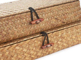 2 Pack Seagrass Storage Boxes with Lids, Natural Woven Wicker Shelf Baskets Stackable Rectangular V1237-ZY00B088R37XWZ