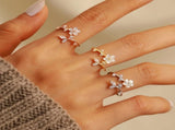 925 Sterling Silver Dainty Camellia Leaf CZs Ring for Women 14K Gold Plated Adjustable Leaves Leaf V1188-CYX-J02-2023