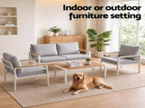 Gardeon 4-Piece Outdoor Sofa Set Aluminum Frame table and Chairs White ALU-SOFA-PLW-4PCS-WH-ABC