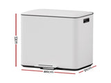 Cefito Pedal Bins Rubbish Bin Dual Compartment Waste Recycle Dustbins 40L White RB-40L-2C-WH
