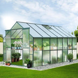 Green Fingers Greenhouse 4.43x2.44x2.15M Aluminium Polycarbonate Green House Garden Shed GH-ALU-443X244-GN-AB