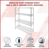 Modular Wire Storage Shelf 1500 x 350 x 1800mm Steel Shelving V63-841371