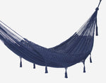 Outdoor undercover cotton Mayan Legacy hammock with hand crocheted tassels Queen Size Blue V97-TDQBLUE