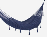 Outdoor undercover cotton Mayan Legacy hammock with hand crocheted tassels King Size Blue V97-TDKBLUE