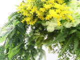 Gold Framed Roof Hanging Disc With Bright Tropical Foliage Mix and Draping Ferns 40cm UV Resistant V637-DP80107
