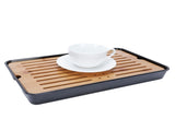 Rectangle Bamboo Tea Tray Teapot Mat Serving Tray Draining Board Tea Set Home Kitchen Use13in 1100ml V1294-YM0721-3118210073612