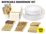 175pcs Food-Grade Wedding Event Banquet Disposable Tableware Dinnerware Gold-Edged Plastic Cutlery V985-TABLEWARESET