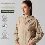 Black L Size Women's Lightweight Hooded Windbreaker Jacket - Nylon, Waterproof, Windproof, Sun V888-ELOSUNG53794