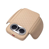 Car Armrest Cushion With 2 Cup Holder And Side Pocket Pu Leather Beige V1189-LWWAL-20260327-04356