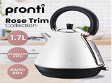 Pronti Breakfast Set with Rose Gold Kettle & Toaster with 1.25L Espresso Machine - White KT-TS-850D-WH