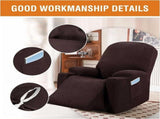 Power Lift Recliner Chair Cover, Stretch Jacquard Fitted Slipcover with Side Pocket, Brown V1188-MS-721-268