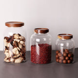 Glass Jar with Wooden Airtight Lid,Large Glass Storage Jar set of 3, BPA-Free Cereal Dispenser Jars V1192-AZ-W-10200