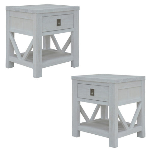 Myer 2pc Set Bedside Tables Storage Cabinet Shelf Side End Table White Wash V315-VOB-ATLA-04-2PC-KIT