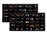 Large Velvet Jewelry Tray Display Drawer Inserts 2 Pack Stackable Jewelry Organizer for Earring V1107-107-05507-GRY-35GRIDS