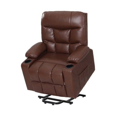 Artiss Recliner Chair Lift Assist Heated Massage Chair Leather Claude RECLINER-A16-PU-BR