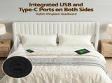Artiss King Bed Frame with Gaslift Storage USB Type-C Charging Ports Velvet Upholstery White BFRAME-G-RITA-K-WH-ABC