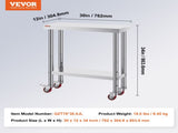 30x12x34 Inch Stainless Steel Work Table 3-Stage Adjustable Shelf with 4 Wheels Heavy Duty V952-CFGZT30X12X34YC01V0
