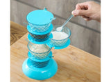 Kitchen Seasoning Bottles Boxes Plastic Frame Rotating Condiment Storage Rack-Light Blue 4 Layers V1263-JX-278