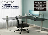 FORTIA Corner Standing Desk, 160x140cm, 72-118cm Sit to Stand Up Electric Height Adjustable, Black V219-ADKCORFOR1BKSA