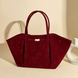 Wine Red Women's Wings Shape New York Slouchy Tote Bag - Soft Textured Suede, V888-ELOSUNG55017