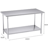 SOGA 150*70*85cm Commercial Catering Kitchen Stainless Steel Prep Work Bench WORKBENCHSS2010150CM