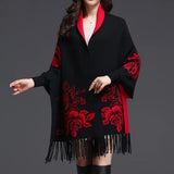 Double-sided Jacquard Cheongsam Shawl, Color-Blocked Fringed Cape Design, Autumn/Winter Fashion & V1232-SMWJPJ002