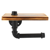 lIron Pipe Wall Mount Paper Holder Rack Wood Shelf Bathroom Toilet V1294-YM0722-JY01086