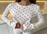 White Base Cherry Size S Petite Fit Ruffled Pajama Set Christmas Petite Slim Gift Slim Fit V1221-XM-LB7136-GM185