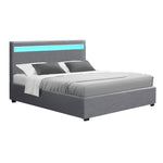 Artiss Bed Frame Double Size LED Gas Lift Grey COLE BFRAME-E-COLE-D-GY-ABC