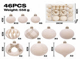 46-Piece Flocked Christmas Ornament Set with Balls, Rings, and Teardrop Shapes for Holiday Tree, V1341-ZY-RNPBEDZB-DARKGREEN