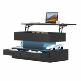 LED Lift Top Coffee Table in Black with 2-Tier Design and Drawers for Living Room V178-59307