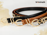 3 Pack Women's Leather Belts for Jeans Dresses Ladies Waist Belt with Fashion Gold Buckle V1258-DP02-F-701