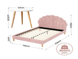 Artiss Double Bed Frame and Round Coffee Table Set Pink Velvet Bedhead with Wooden Side Table BFRAME-SET-COFI338-WD