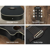 Alpha 41 Inch Acoustic Guitar Equaliser Electric Output Jack Cutaway Black GUITAR-D-41-EQ-BK