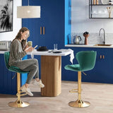 SERENIT Swivel Bars Set of 2 Counter Height Barstools with Back Velvet Upholstered Adjustable V255-GP2210R-EMGREEN