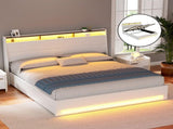Artiss Bed Frame Gas Lift LED Beds Base Platform White PVC Leather Storage Headboard - King BFRAME-G-SUNSET-K-WH-ABC