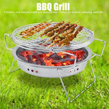 1 Piece Mini Charcoal BBQ Grill, Foldable Stainless Steel Round Camping Grill for Picnics, Patios V1189-LC-HW-00255