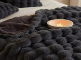 Black Grey Luxury Tuscany Fleece Rabbit Fur Bubble Blanket - Double-Sided Thickened V888-ELOSUNG49331