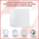 5 pack of 50x60cm Artist Blank Stretched Canvas Canvases Art Large White Range Oil Acrylic Wood V63-828101