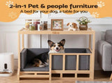 i.Pet 2in1 Dog Kennel Crate Furniture Grey Bedding Wooden House Indoor PET-GT-DH75-BED-BR