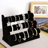 2Pack Velvet Bracelet Holder with 3 Tier Rack, Black Detachable Jewelry Display Stand T-Bar Necklace V1107-107-75439-BLK-2PACK