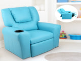 Keezi Kids Recliner Chair PU Leather Sofa Lounge Couch Children Armchair Blue KID-RECLINER-BU