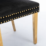 AADEN 2x Velvet Dining Chairs with Golden Metal Legs-Black V226-SW1501BK