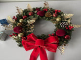 2pk Xmas Wreath Gold Leaf Red Bow, 50cm Diameter V1221-XM-LB090-009