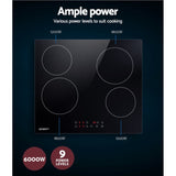 Devanti Electric Ceramic Cooktop 60cm Touch Control CCT-B-4E-4Z-TOUCH-BK